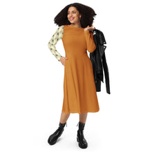 Load image into Gallery viewer, Burnt Umber Midi Dress With Right Decorated Sleeve
