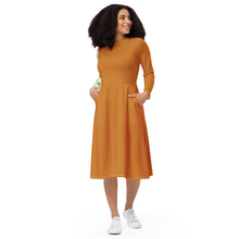 Load image into Gallery viewer, Burnt Umber Midi Dress With Right Decorated Sleeve
