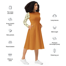 Load image into Gallery viewer, Burnt Umber Midi Dress With Right Decorated Sleeve
